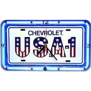  USA 1 Neon License Plate Wall Clock Sign