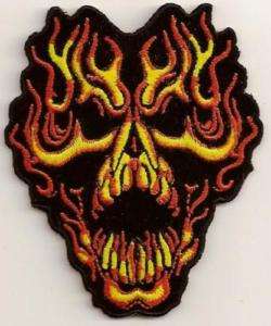 SKULL COMING FROM FLAMES Embroidered Biker Vest Patch  