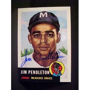 Jim Pendleton Milwaukee Braves #185 1953 Topps Archives Autographed 