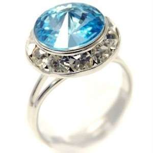 Turquoise 20mm Swarovski Crystal Adjustable Silver Ring  