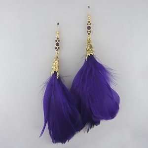 Sista Jewelry Purple Natural Multi Feather Oversized Dangle Earrings