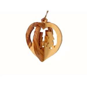  Olive Wood Nativity Ornament  Heart Shaped