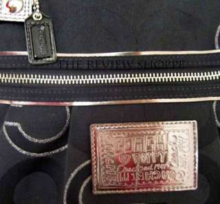 Coach 15865 Signature Op Art Poppy Glam Tote Bag Purse Black & Silver 