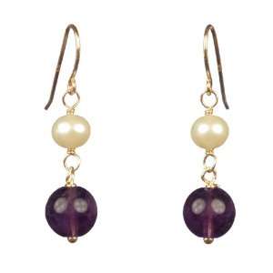  White Freshwater Pearl with Amethyst on Vermeil Earrings Jewelry