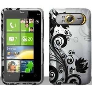 Black Flowers Hard Snap On Case Cover Faceplate Protector for HTC HD7 