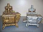   TOY CAST IRON SALESMAN SAMPLE DOLL COOK STOVE QUEEN GOLD SILVER METAL