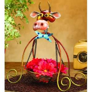   Table Top Basket with Spring Motion Friendly Cow Face