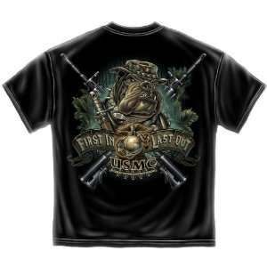  Marine Devil Dog First In Last Out   Military T Shirt 