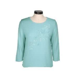 VICTOR COSTA OCCASION BEADS & SEQUINS FLORAL SWEATER SEAFOAM LARGE 14 