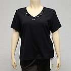 Karen Scott Black V Neck Top sz 1X New Womens T Shirt w/ Sequins 