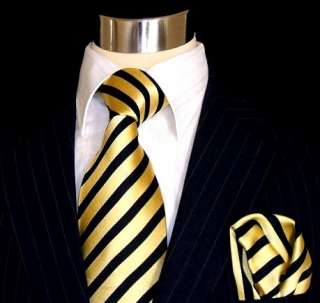 EXTRA LONG New Black & Gold Paul Malone Tie Set +335CH  