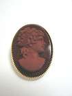 BEAUTIFUL VINTAGE GENUINE CARVED LONG OVAL CAMEO PIN  