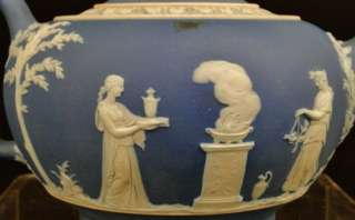   Blue Wedgwood Jasperware Teapot Grecian Cherubs & Woman Scenes  