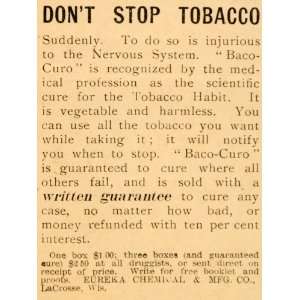  1896 Ad Tobacco Baco Curo Nicotine Quit Smoking Eureka 