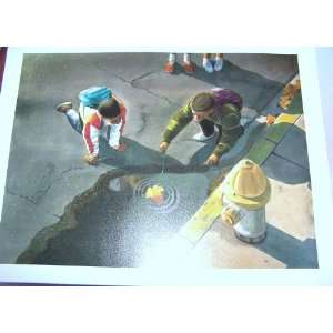   Boys Playing In Puddle Art Painting Giclee (Unframed) 