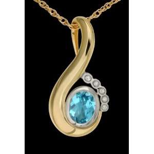  Dainty 14k Gold Pendant with Blue Topaz and Diamonds 