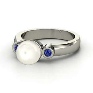   Ring, White Cultured Pearl 14K White Gold Ring with Sapphire Jewelry