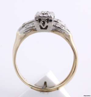 Vintage Diamond Engagement Ring & Wedding Band Set   14k White 