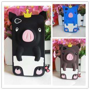 New Cute 3D Pig Crown Silicone Case Skin Back Cover for iPhone 4 4G 4S 