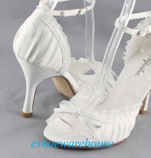Cutie Sweet Pleated Peep Toe Lace Bow Pumps White Satin  