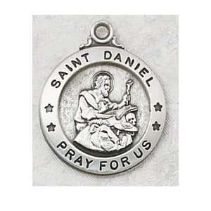 Sterling Silver St. Daniel Medal Round with 20 Rhodium Chain in Gift 