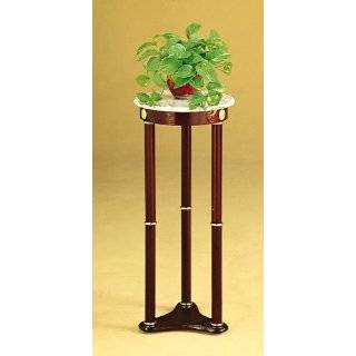   Plant Stand Side Table, White Marble Top and Cherry Finish Wood Base