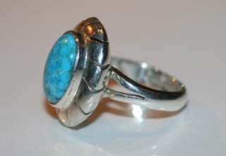 D42  Dinouart Artisan Crafted Sterling Turquoise Ring Size 6.25 