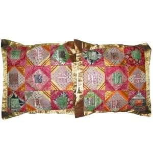   Vintage Sari Golden Zari Borders Cushion Covers 16 Home & Kitchen