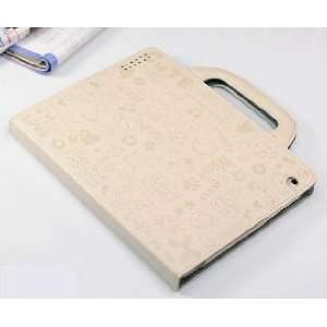  APPLE IPAD2 SOFT LEATHER CASE STYLE 05 IVORY with handle 