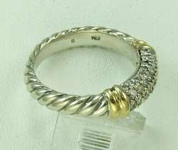 David Yurman 18K Gold Sterling Silver Diamond Ring Band  