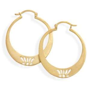  14 Karat Gold Plated Hoop Earrings with Lotus Design 925 