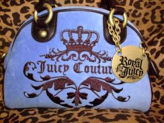 New Juicy Couture Velour Royal Bowler Bag Blue NWT  