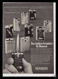 1970 Ronson Butane Pocket Lighters Vintage Print Ad  