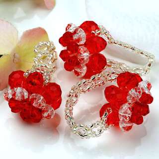 Crystal Glass Red Faceted Rondelle Beads Knitted Ring  