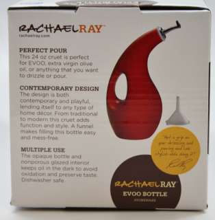 Rachael Ray EVOO Stoneware Oil Vinegar Bottle & Funnel Red Dispenser 