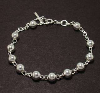 6mm All Shiny Round Bead Ball Rosary Cross Bracelet Genuine 925 