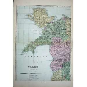 1881 Map Wales Cardigan Bay Holy Island Carnarvon 