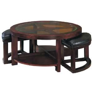   Brussel Round Cocktail Table With 2 Ottomans