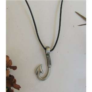  ROPED HOOK BLACK LEATHER NECKLACE 