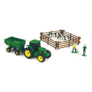   Deere 10 Piece Tractor Set with Two Black and White Cows Toys & Games