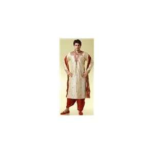   Cream Imported Fabric Embroidered Dhoti Kurta Arts, Crafts & Sewing