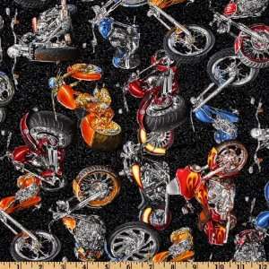  44 Wide Rolling Thunder Motorcycles Black Fabric By The 