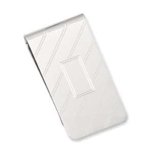 Rhodium plated Etched Diagonal Line Money Clip Jewelry