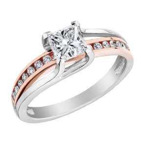 Princess Cut Diamond Engagement Ring 1.0 Carat (ctw) in 18K White and 