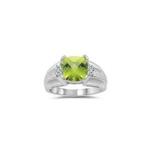  0.08 Cts Diamond & 2.04 Cts Peridot Ring in 14K White Gold 