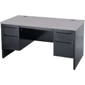   Double Pedestal Teachers Desk with Grey Nebula Top: Office Products