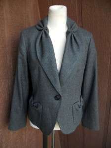 Talbots Sz 10P Kate Fit Pinched Bow Gray Wool Jacket Blazer  