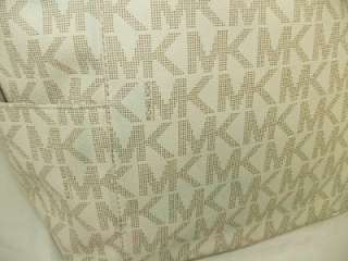 Michael Kors Logo Jet Set MK Monogram E/W Tote Bag Purse Vanilla 