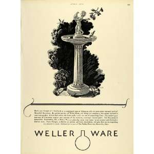 1928 Ad Water Fountain Bird Bath Weller Ware Potteries Garden 