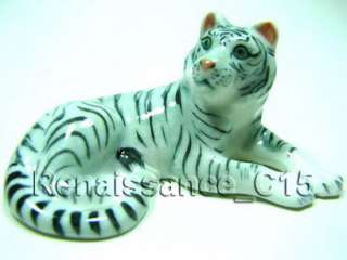 Figurine Miniature Animal Ceramic Statue 2 White Tigers  